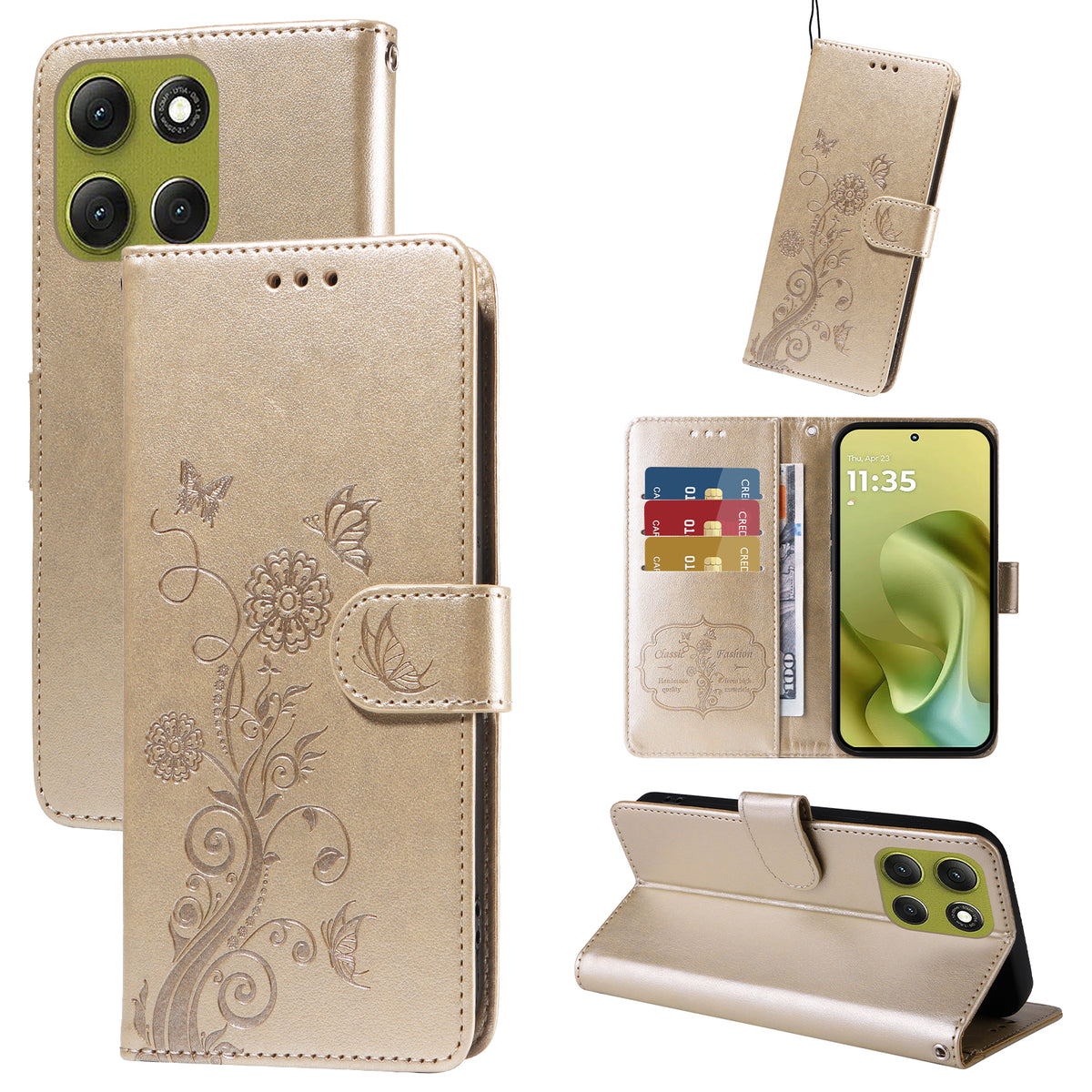 Läderplånboksfodral för Motorola Moto G86 Power 5G / G86 5G med fjärils- och blommönster