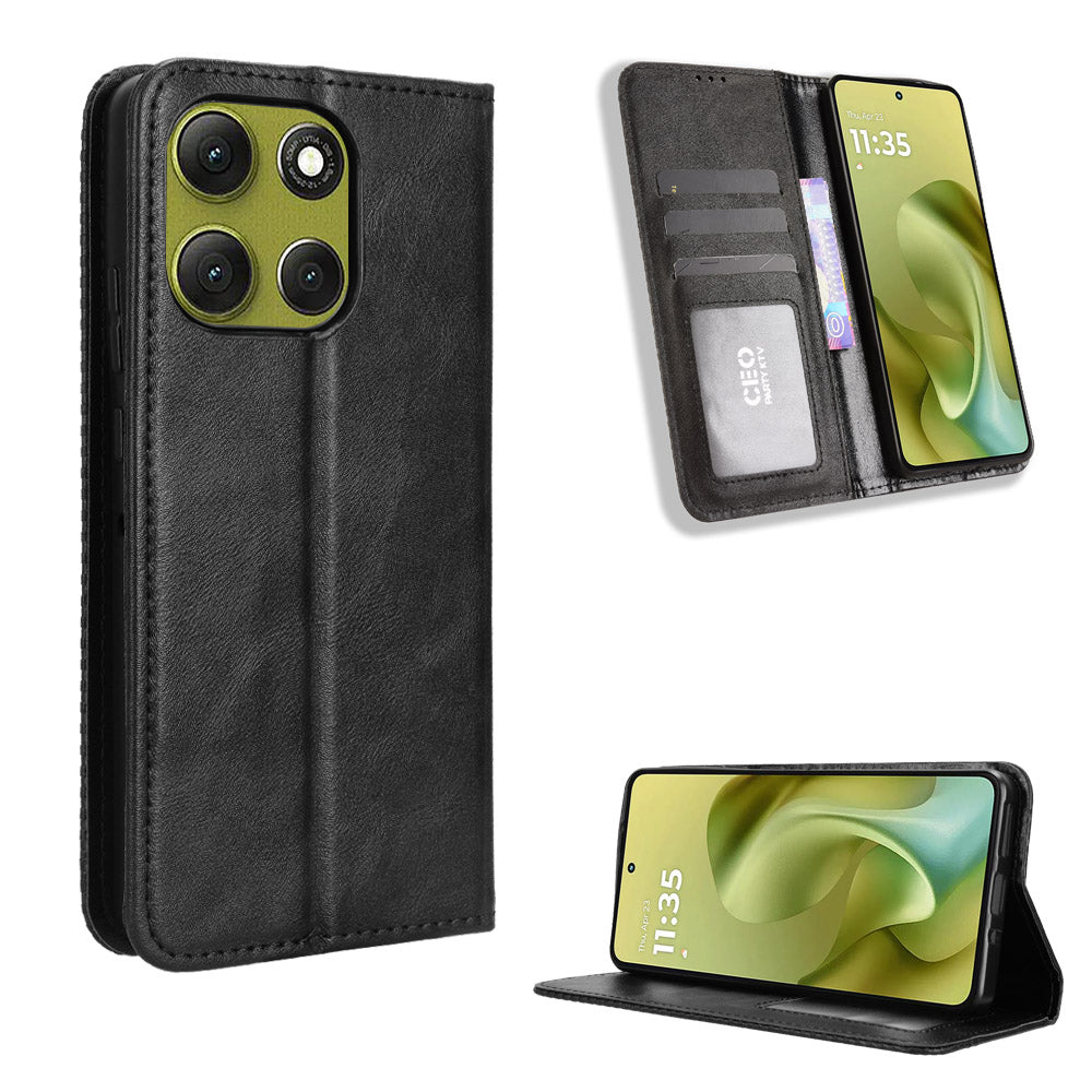 Til Motorola Moto G86 Power 5G læderetui, pungstativ, retro tekstur telefoncover