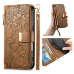 For Motorola Moto G86 5G Case Floral Leaf Pattern Multi Card Slots Zipper Leather Phone Cover with Wrist Strap
