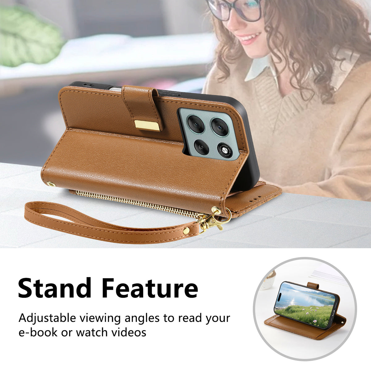 For Motorola Moto G86 5G Case Floral Leaf Pattern Multi Card Slots Zipper Leather Phone Cover with Wrist Strap