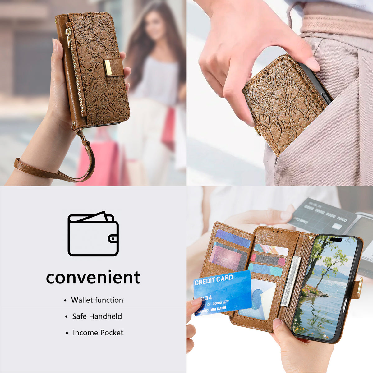 For Motorola Moto G86 5G Case Floral Leaf Pattern Multi Card Slots Zipper Leather Phone Cover with Wrist Strap