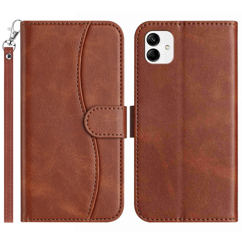Samsung Galaxy A08 5G / A08 4G / A07 4G / A07s 4G Stativskal PU-läder Plånboksfodral mobilskal S-formad sömdesign med rem