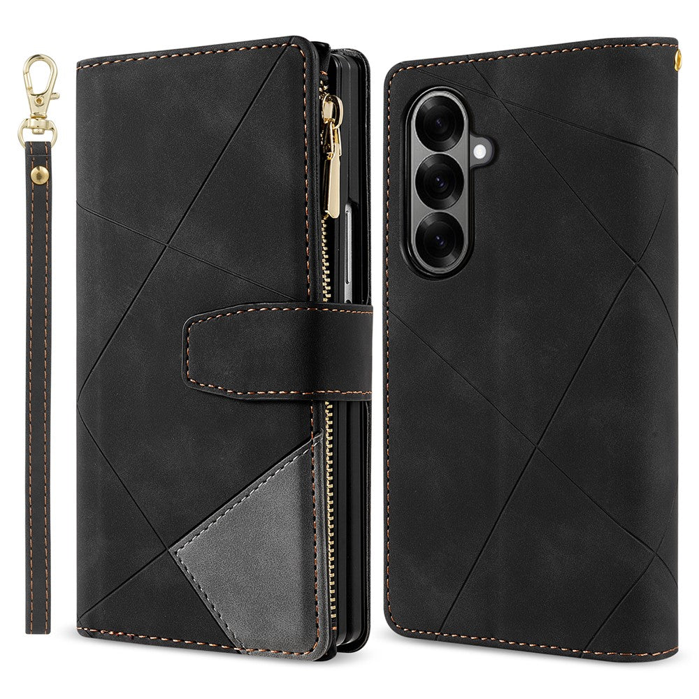 For Samsung Galaxy Z Fold7 5G PU + PC Case Color Splicing Leather Phone Cover with Strap