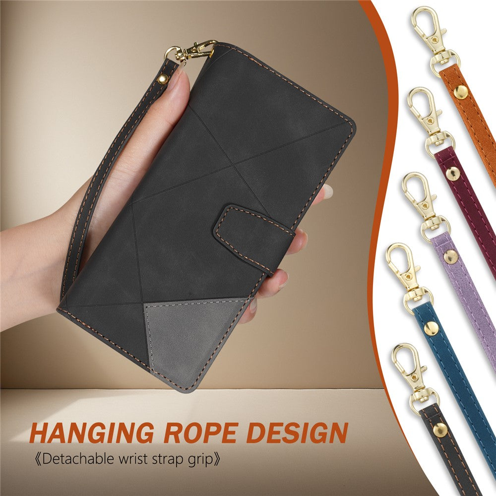 For Samsung Galaxy Z Fold7 5G PU + PC Case Color Splicing Leather Phone Cover with Strap