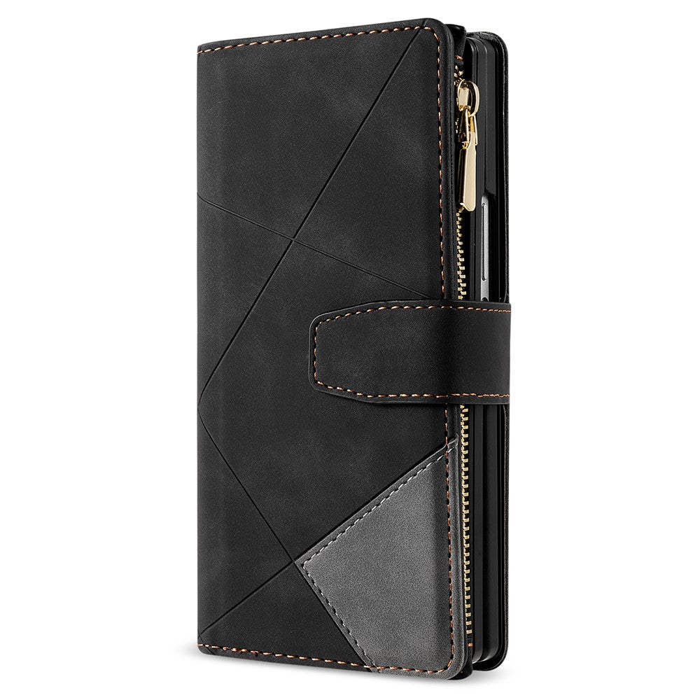 For Samsung Galaxy Z Fold7 5G PU + PC Case Color Splicing Leather Phone Cover with Strap