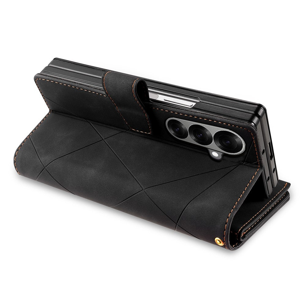 For Samsung Galaxy Z Fold7 5G PU + PC Case Color Splicing Leather Phone Cover with Strap