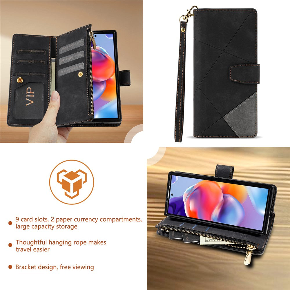 For Samsung Galaxy Z Fold7 5G PU + PC Case Color Splicing Leather Phone Cover with Strap