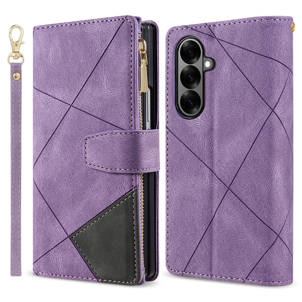 For Samsung Galaxy Z Fold7 5G PU + PC Case Color Splicing Leather Phone Cover with Strap