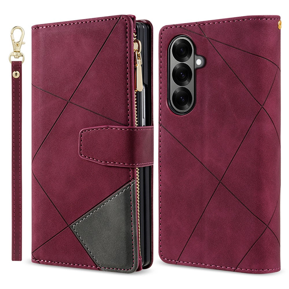 For Samsung Galaxy Z Fold7 5G PU + PC Case Color Splicing Leather Phone Cover with Strap