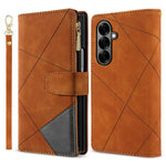 For Samsung Galaxy Z Fold7 5G PU + PC Case Color Splicing Leather Phone Cover with Strap