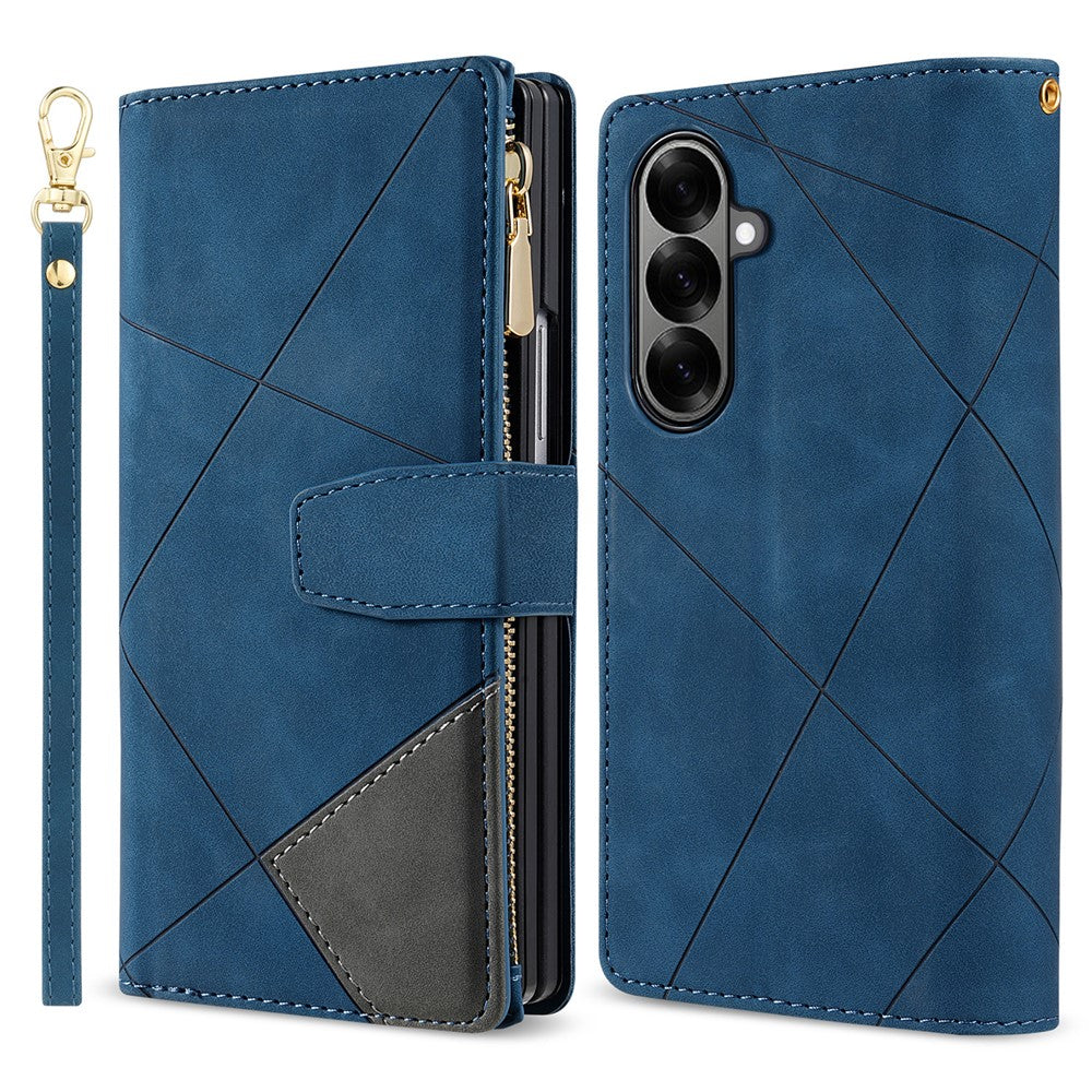 For Samsung Galaxy Z Fold7 5G PU + PC Case Color Splicing Leather Phone Cover with Strap