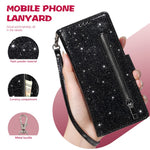 For Samsung Galaxy Z Fold7 5G PU + PC Stand Case Glitter Phone Leather Cover Zipper Pocket with Strap