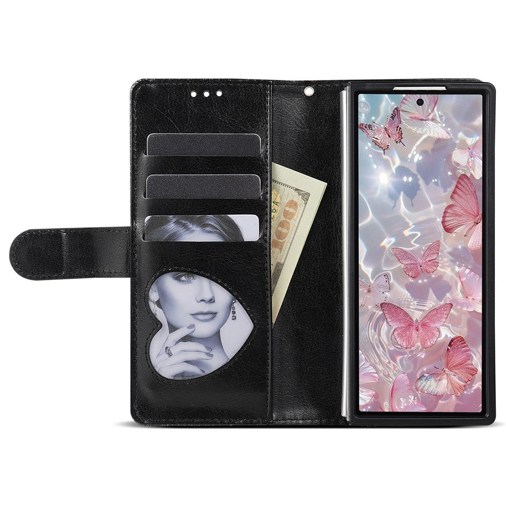For Samsung Galaxy Z Fold7 5G PU + PC Stand Case Glitter Phone Leather Cover Zipper Pocket with Strap