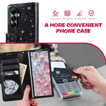 For Samsung Galaxy Z Fold7 5G PU + PC Stand Case Glitter Phone Leather Cover Zipper Pocket with Strap