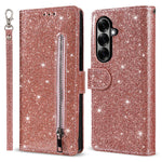 For Samsung Galaxy Z Fold7 5G PU + PC Stand Case Glitter Phone Leather Cover Zipper Pocket with Strap