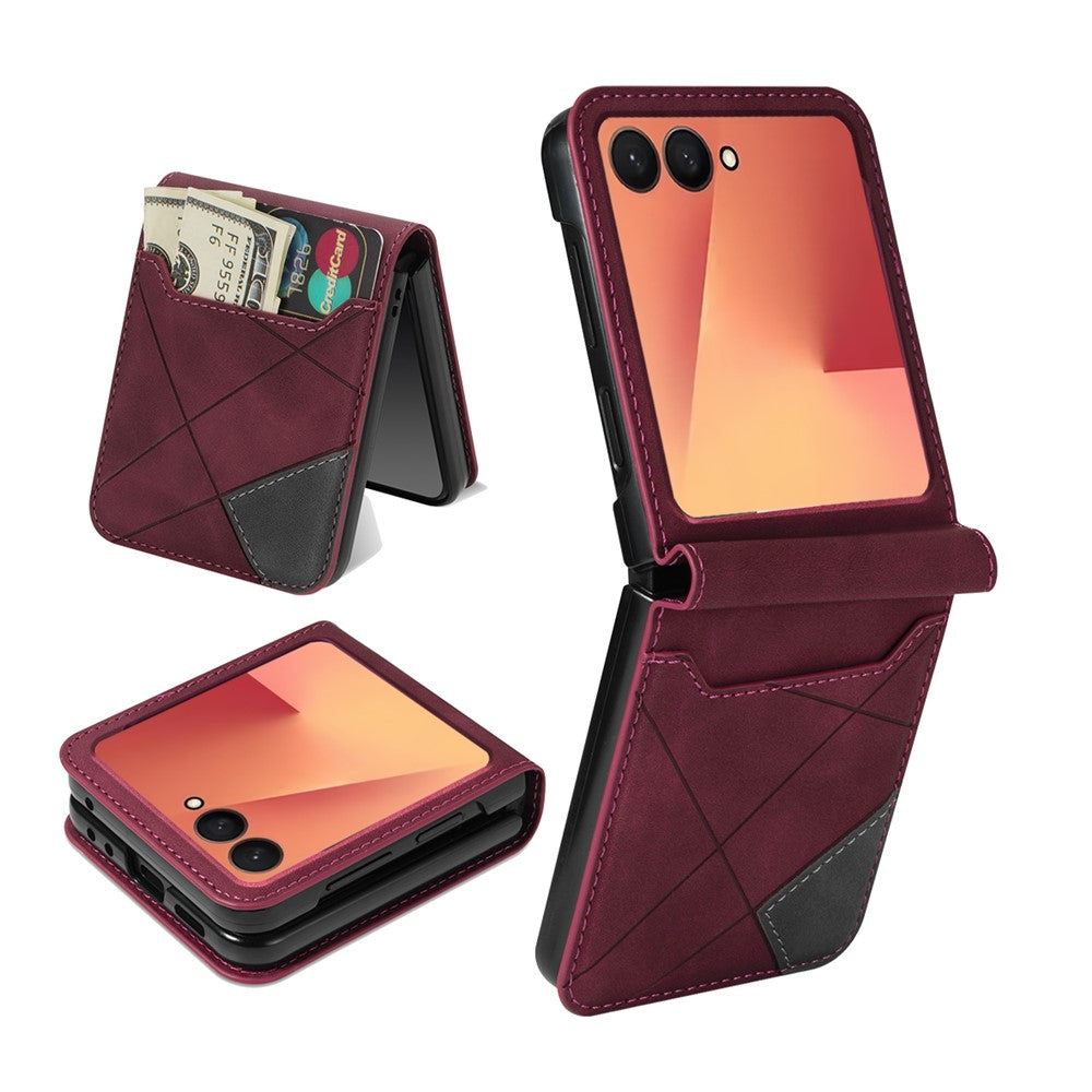 Til Samsung Galaxy Z Flip7 5G Etui Kortholder Farve Splejsning PU Læder + PC Telefoncover