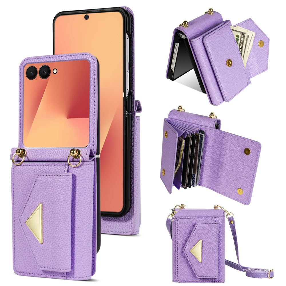 Til Samsung Galaxy Z Flip7 5G Etui Kortpladser PU + PC Telefoncover med Lang Rem