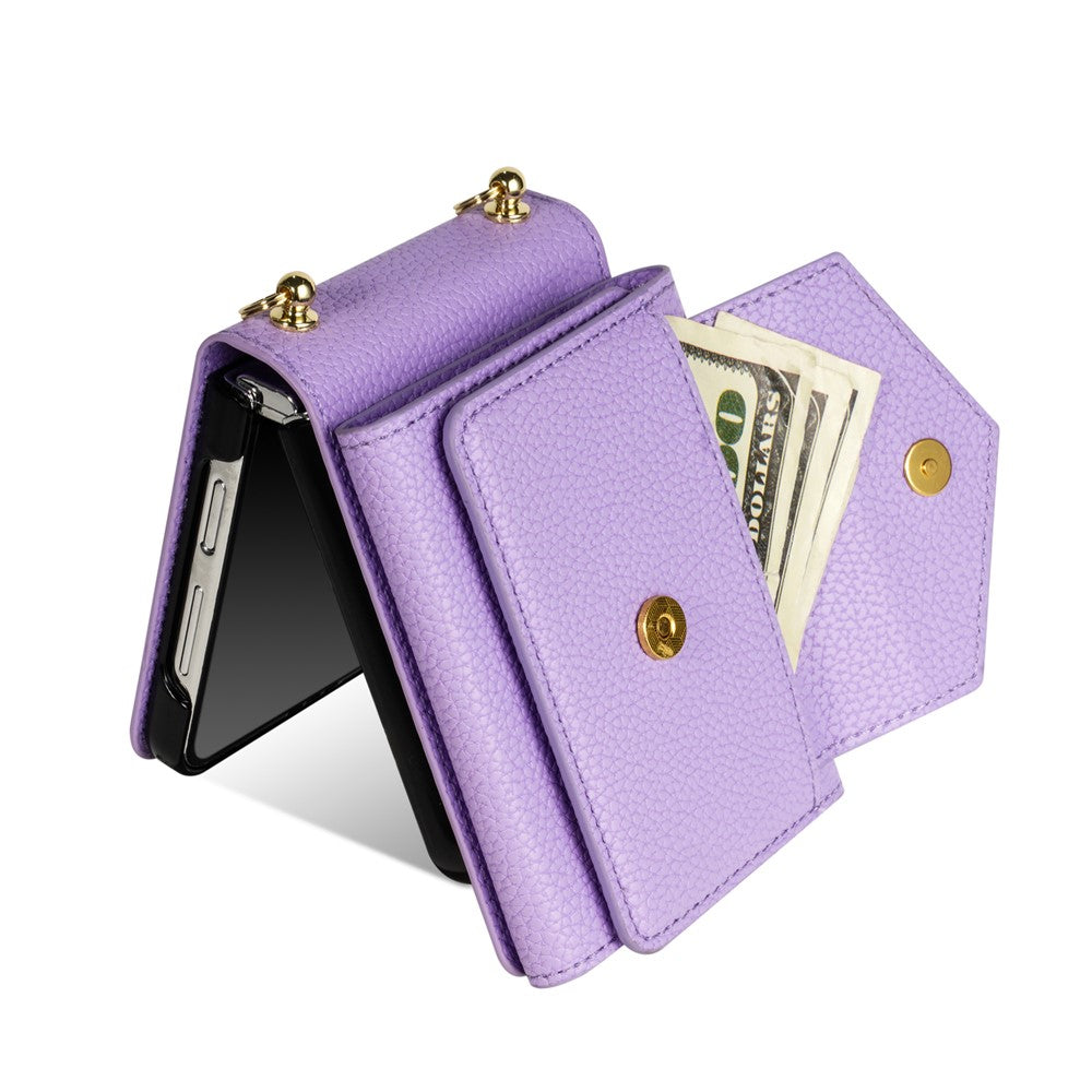 Til Samsung Galaxy Z Flip7 5G Etui Kortpladser PU + PC Telefoncover med Lang Rem