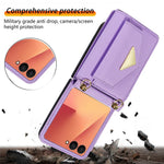 Til Samsung Galaxy Z Flip7 5G Etui Kortpladser PU + PC Telefoncover med Lang Rem