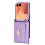Til Samsung Galaxy Z Flip7 5G Etui Kortpladser PU + PC Telefoncover med Lang Rem
