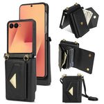 Til Samsung Galaxy Z Flip7 5G Etui Kortpladser PU + PC Telefoncover med Lang Rem