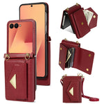 Til Samsung Galaxy Z Flip7 5G Etui Kortpladser PU + PC Telefoncover med Lang Rem