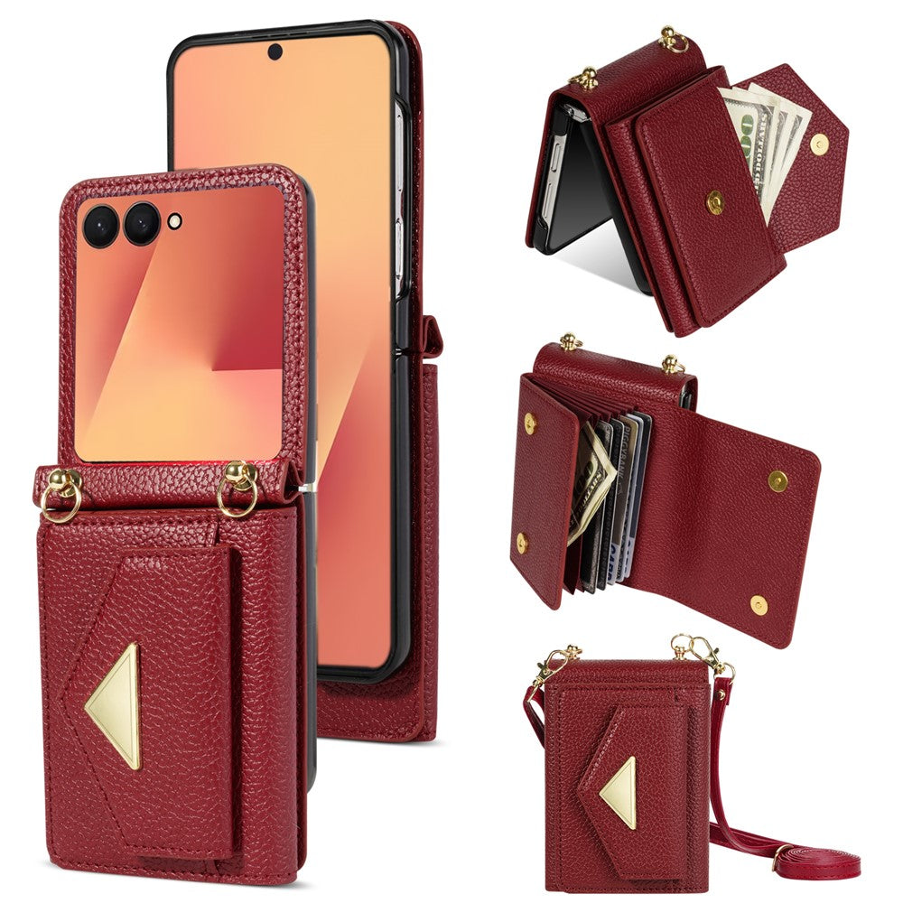 Til Samsung Galaxy Z Flip7 5G Etui Kortpladser PU + PC Telefoncover med Lang Rem