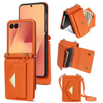 Til Samsung Galaxy Z Flip7 5G Etui Kortpladser PU + PC Telefoncover med Lang Rem