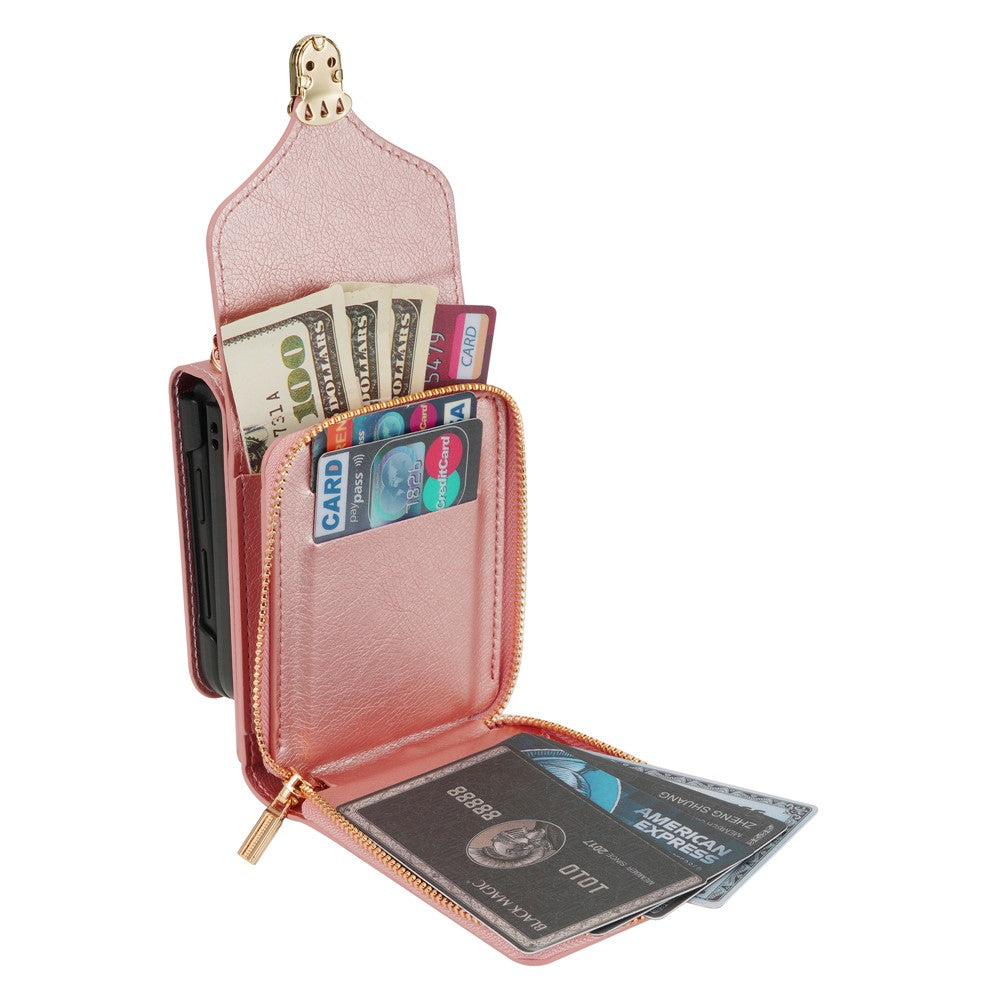 Til Samsung Galaxy Z Flip7 5G Etui Lynlås Pung PU Læder TPU PC Telefoncover med Skulderrem