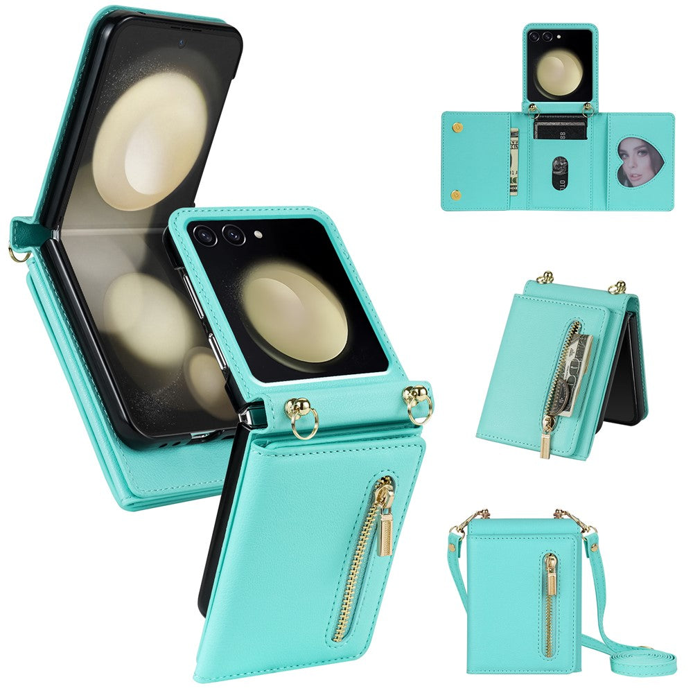 For Samsung Galaxy Z Flip7 5G Case Zipper Wallet PU + TPU + PC Phone Cover with Shoulder Strap