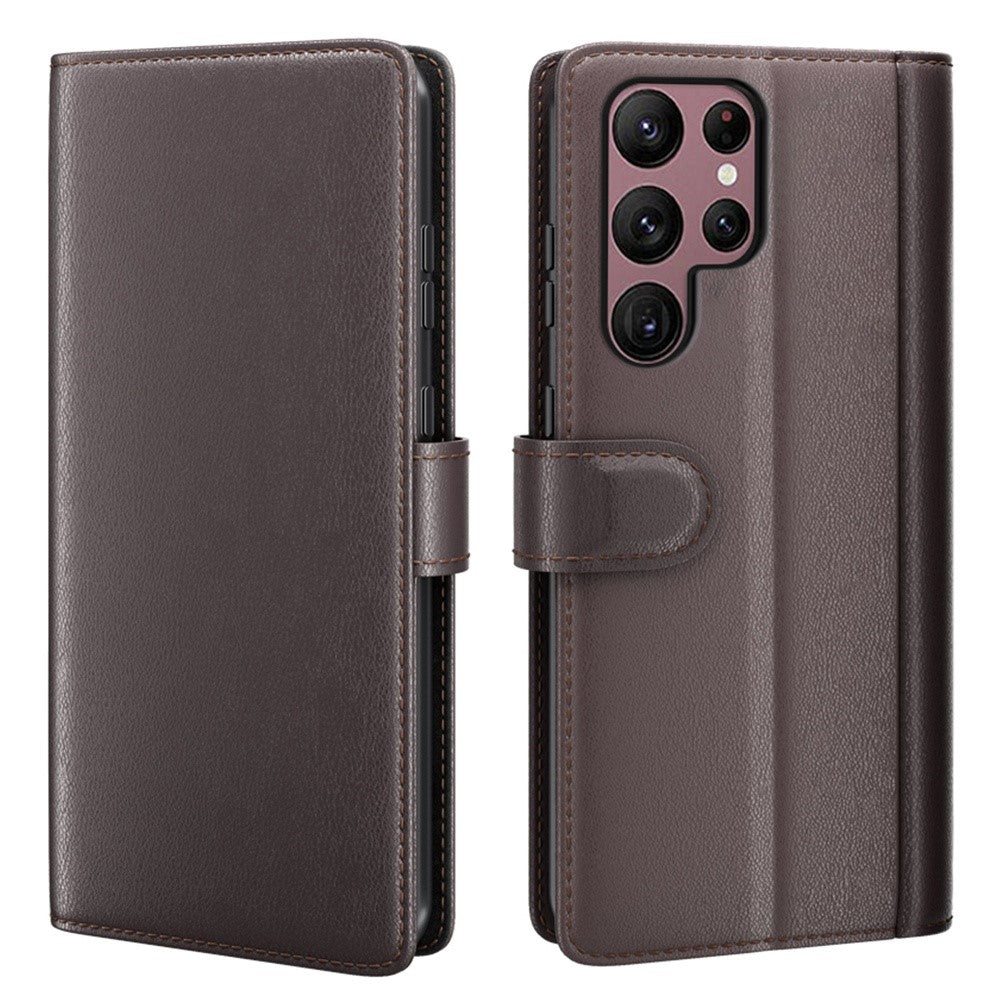 For Samsung Galaxy S23 Ultra Case Genuine Split Leather Phone Cover with Wallet Stand