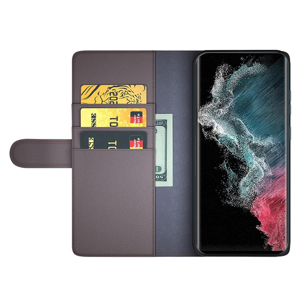 For Samsung Galaxy S23 Ultra Case Genuine Split Leather Phone Cover with Wallet Stand