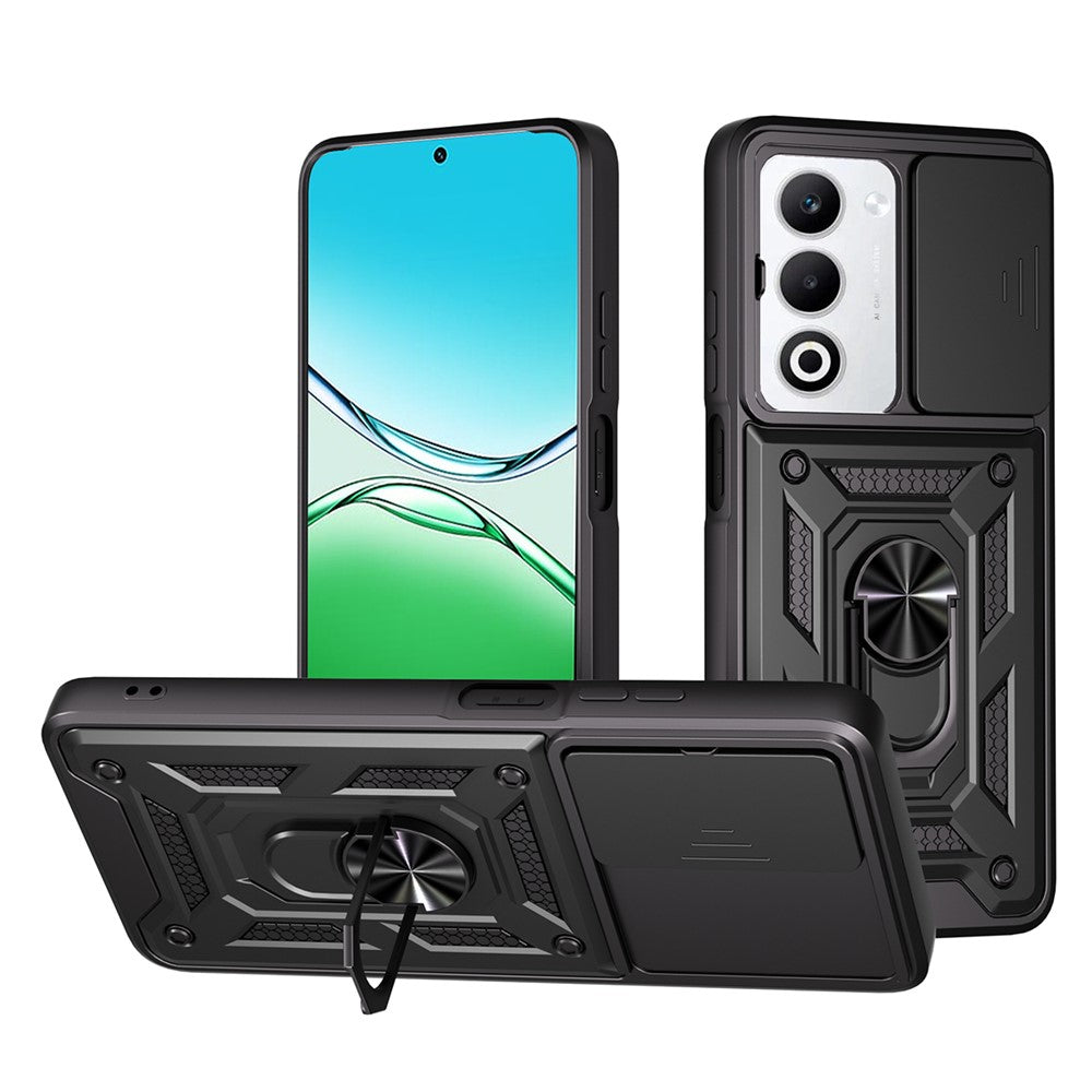 For Oppo A5 5G Case with Slide Camera Lid PC + TPU Kickstand Phone Cover