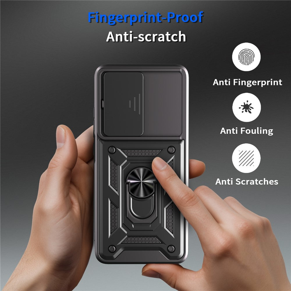For Oppo A5 5G Case with Slide Camera Lid PC + TPU Kickstand Phone Cover