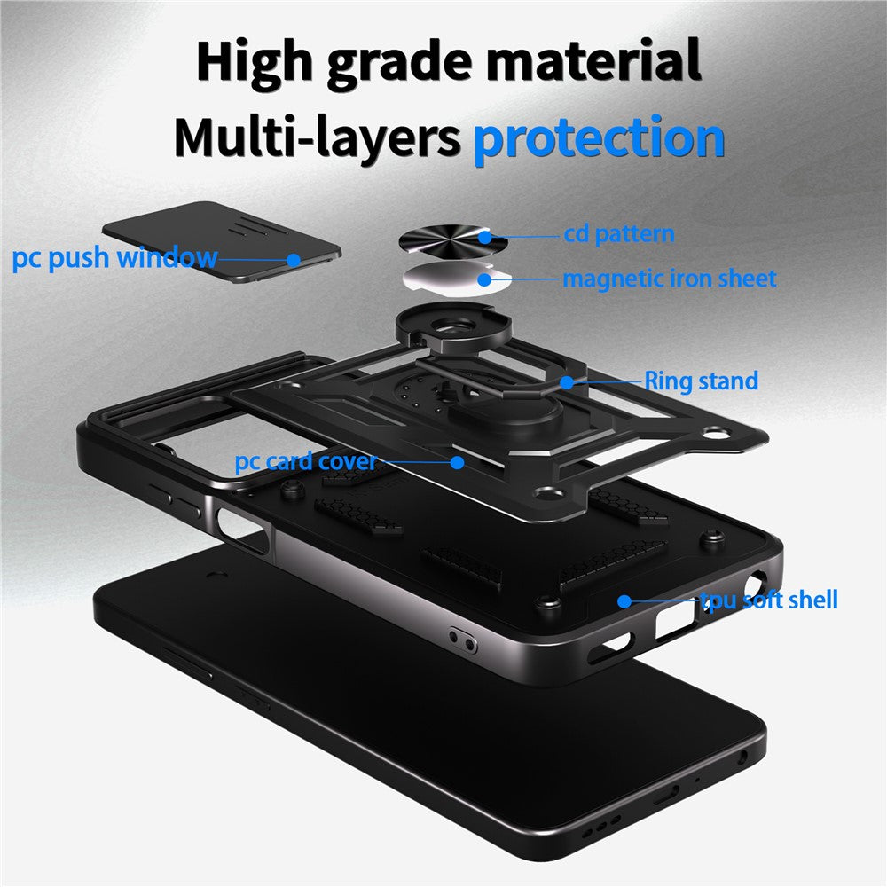 For Oppo A5 5G Case with Slide Camera Lid PC + TPU Kickstand Phone Cover