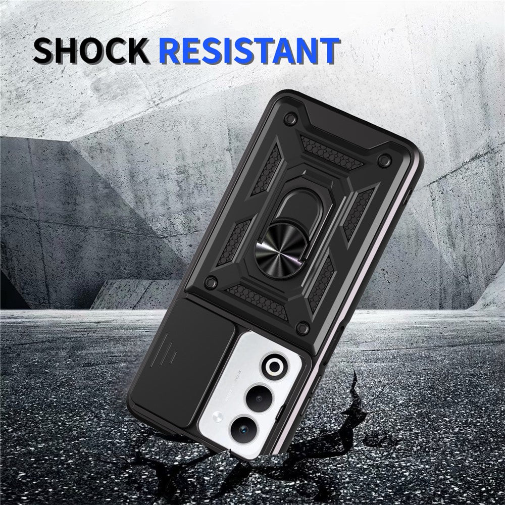 For Oppo A5 5G Case with Slide Camera Lid PC + TPU Kickstand Phone Cover