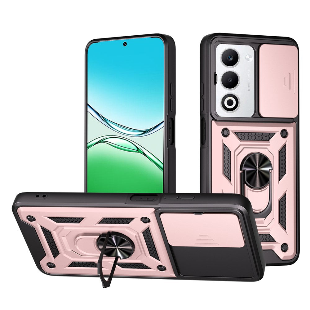 For Oppo A5 5G Case with Slide Camera Lid PC + TPU Kickstand Phone Cover