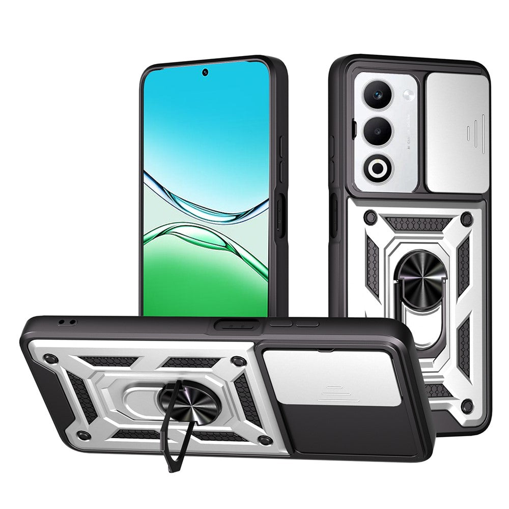 For Oppo A5 5G Case with Slide Camera Lid PC + TPU Kickstand Phone Cover