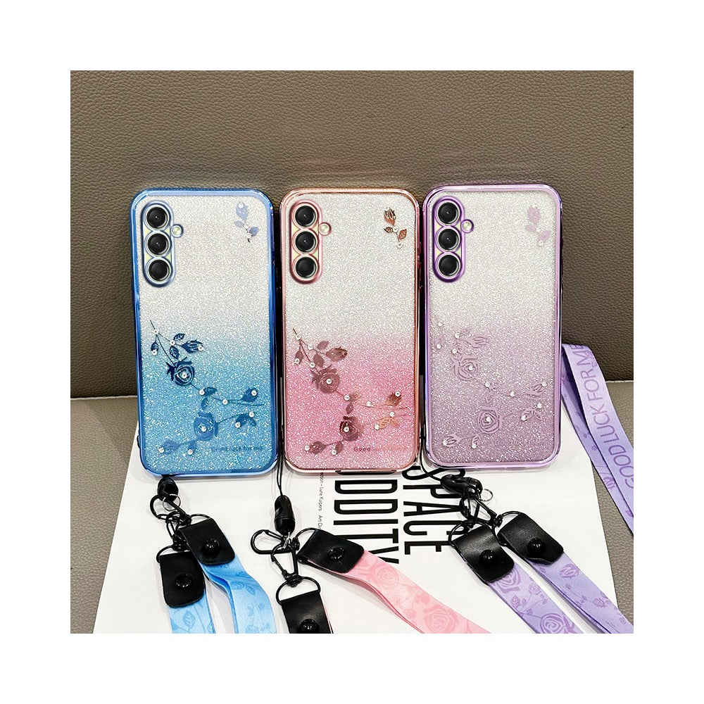 KADEM För Samsung Galaxy A18 5G / A18 4G / A17 5G / A17 4G Skal Blommönster TPU Gradient Mobilskal med Snoddar