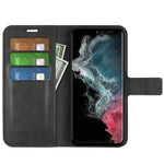 Samsung Galaxy S23 Ultra Kalvtextur Stativ Plånboksfodral PU-läder Fyrkantigt Magnetspänne Folio Flip mobilfodral