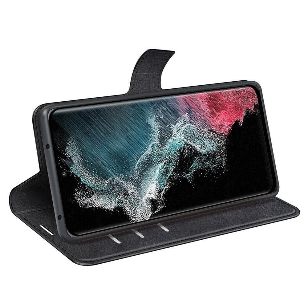 Samsung Galaxy S23 Ultra Kalvtextur Stativ Plånboksfodral PU-läder Fyrkantigt Magnetspänne Folio Flip mobilfodral