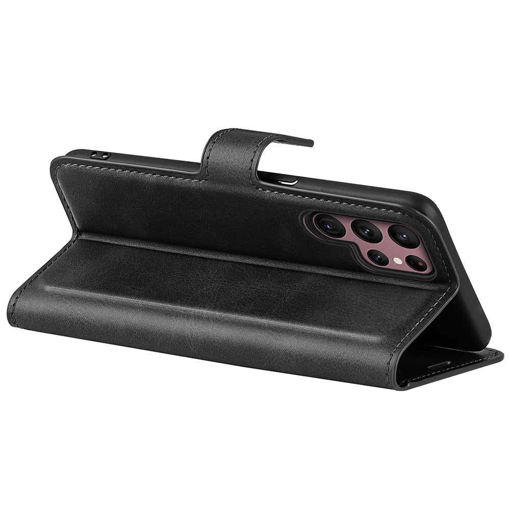 Samsung Galaxy S23 Ultra Kalvtextur Stativ Plånboksfodral PU-läder Fyrkantigt Magnetspänne Folio Flip mobilfodral