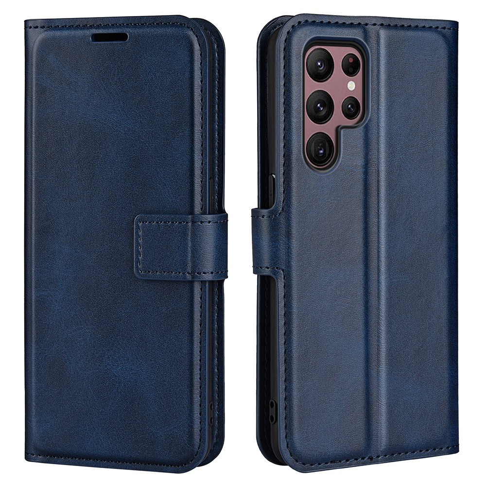 Samsung Galaxy S23 Ultra Kalvtextur Stativ Plånboksfodral PU-läder Fyrkantigt Magnetspänne Folio Flip mobilfodral