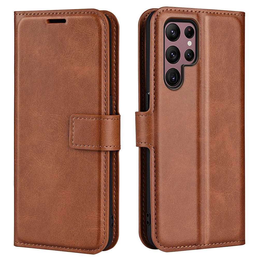 Samsung Galaxy S23 Ultra Kalvtextur Stativ Plånboksfodral PU-läder Fyrkantigt Magnetspänne Folio Flip mobilfodral