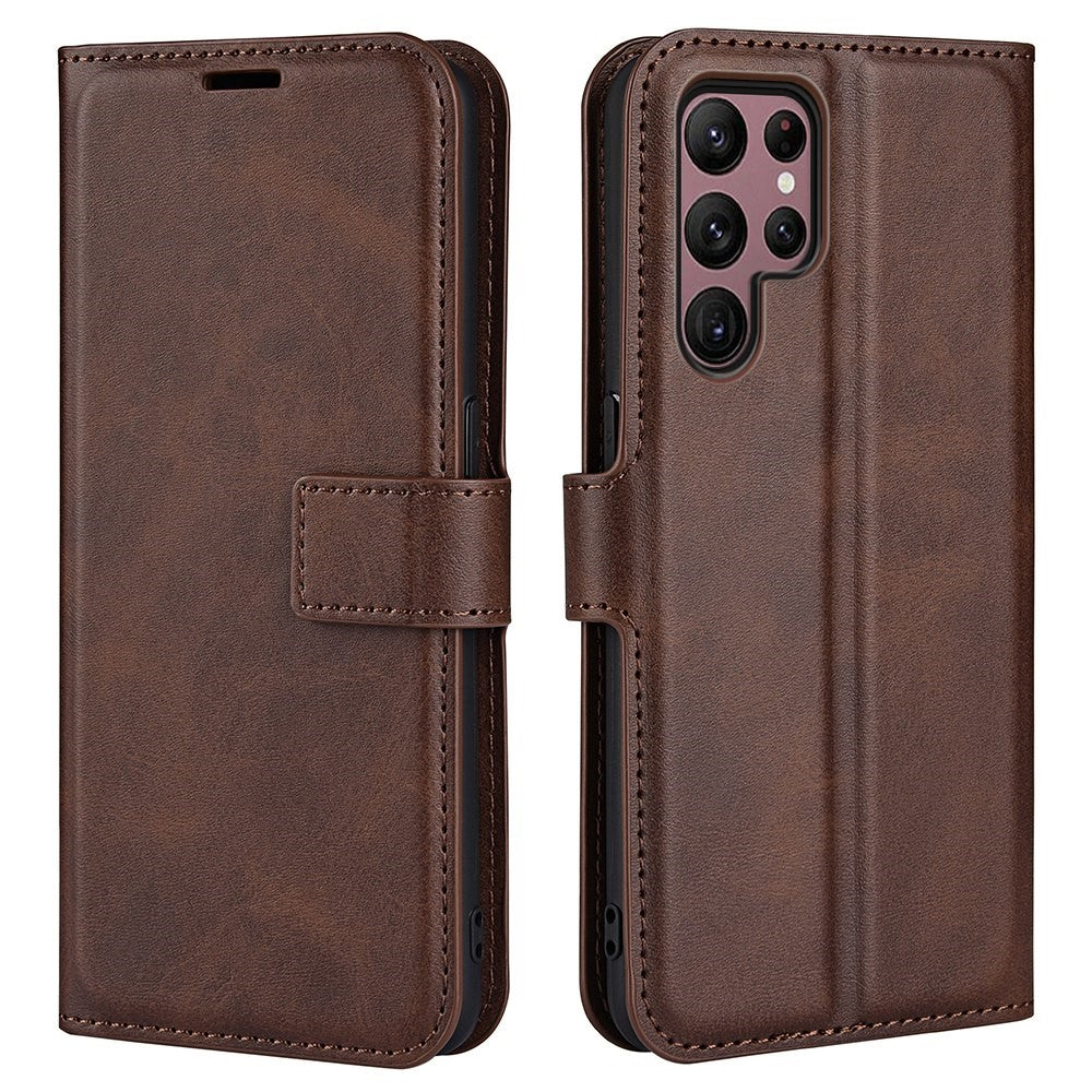 Samsung Galaxy S23 Ultra Kalvtextur Stativ Plånboksfodral PU-läder Fyrkantigt Magnetspänne Folio Flip mobilfodral