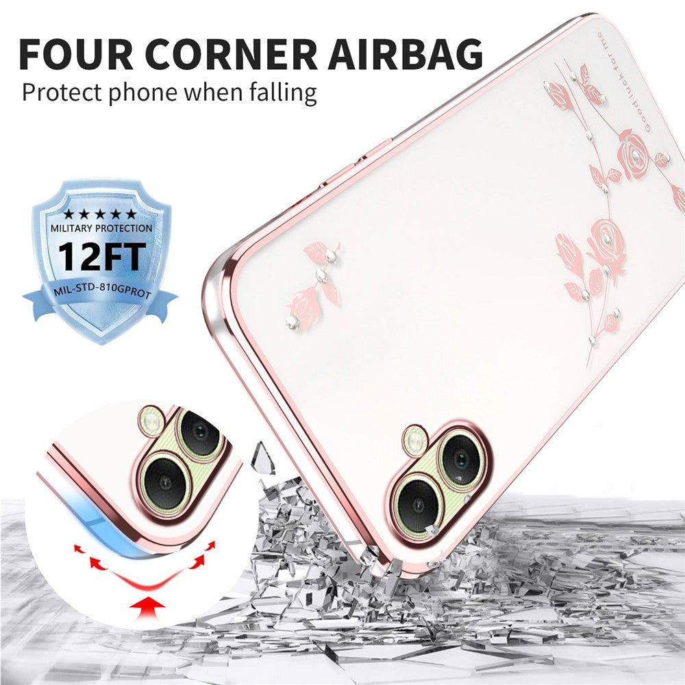 KADEM Til Samsung Galaxy A08 5G / A08 4G / A07 4G Cover Blomster Rhinestone Dekor TPU Telefoncover