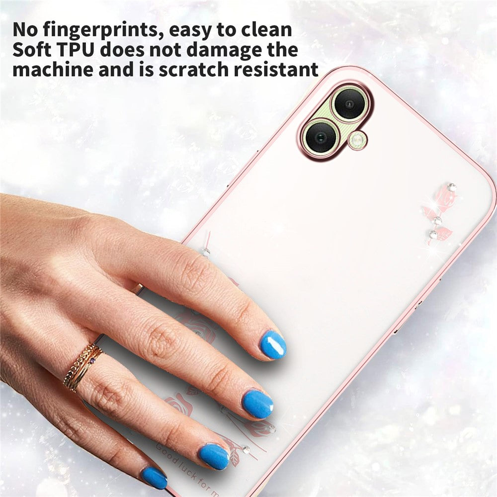 KADEM Til Samsung Galaxy A08 5G / A08 4G / A07 4G Cover Blomster Rhinestone Dekor TPU Telefoncover