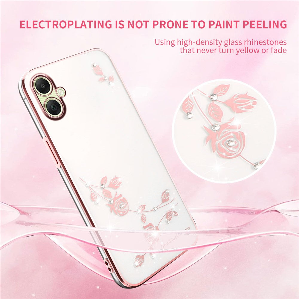 KADEM Til Samsung Galaxy A08 5G / A08 4G / A07 4G Cover Blomster Rhinestone Dekor TPU Telefoncover