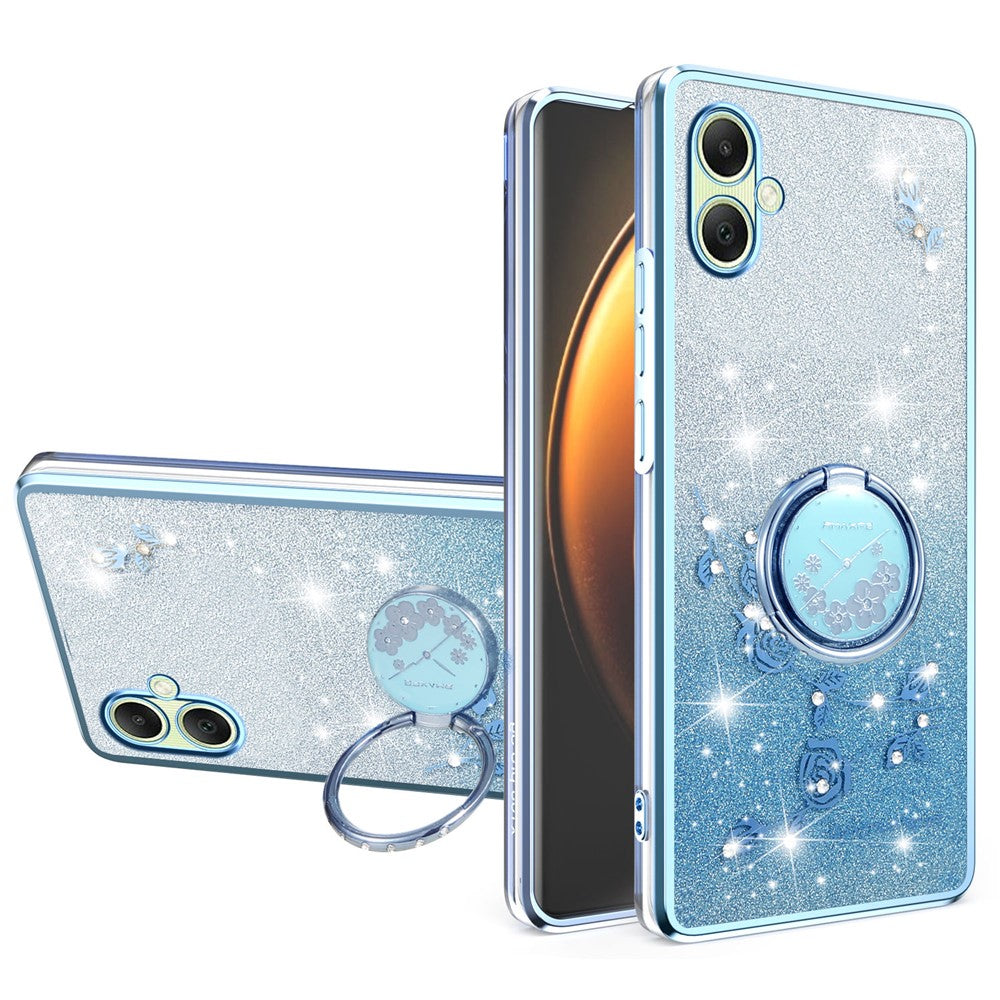 KADEM For Samsung Galaxy A08 5G / A08 4G / A07 4G Case Ring Kickstand TPU Flowers Phone Cover Gradient Glitter