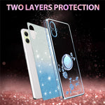 KADEM For Samsung Galaxy A08 5G / A08 4G / A07 4G Case Ring Kickstand TPU Flowers Phone Cover Gradient Glitter